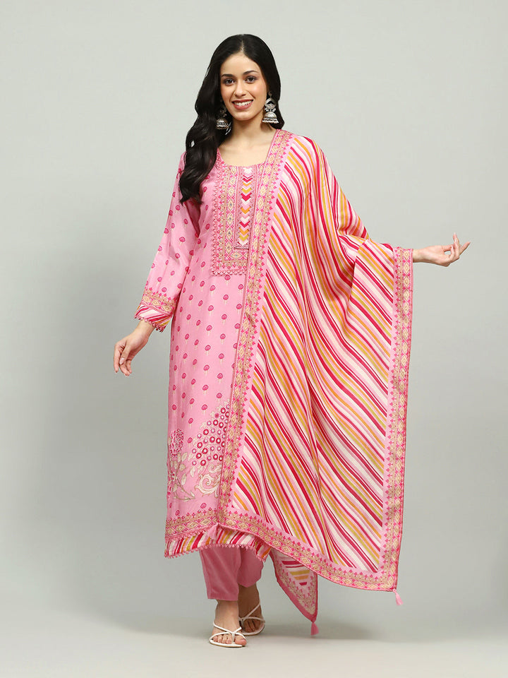 Printed Muslin Kurta With Pants &amp; Dupatta