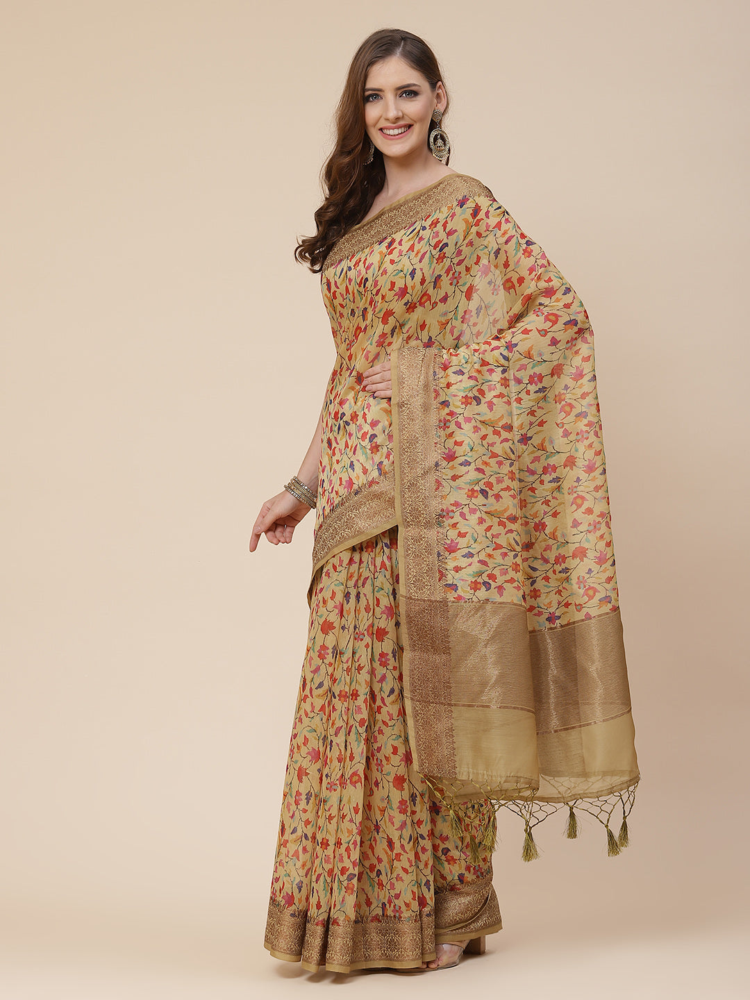 Printed Banarasi Border Pallu Cotton Saree