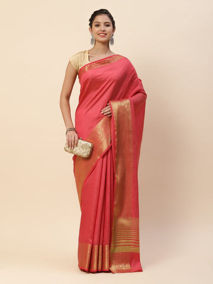 Plain Zari Border Art Handloom Woven Saree