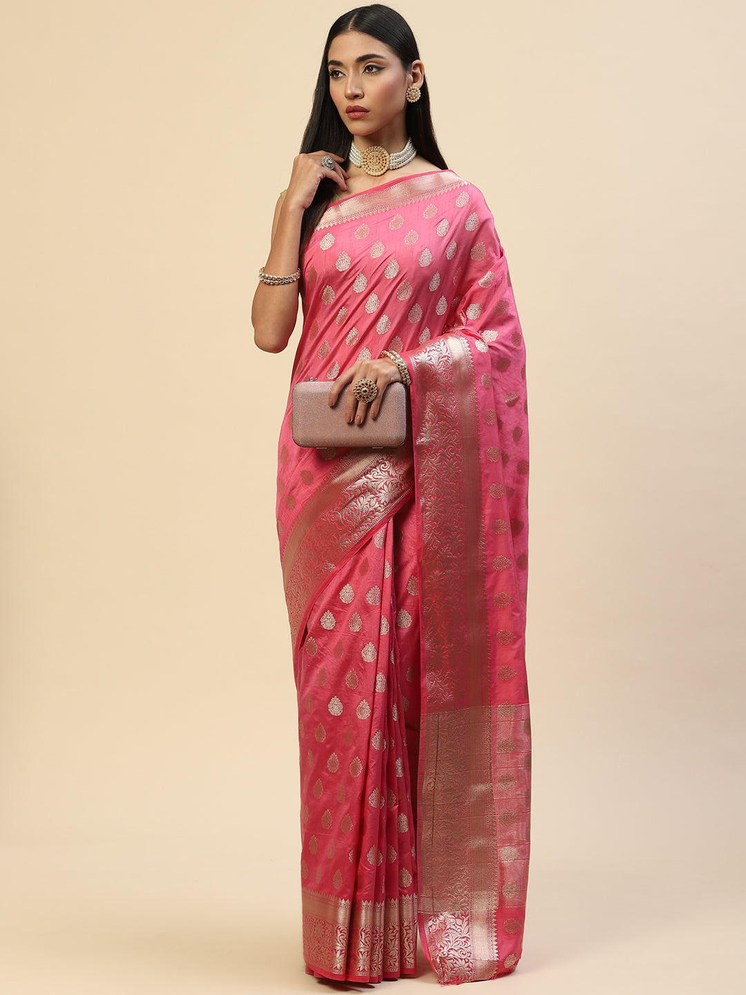 Zari Border Booti Handloom Woven Saree