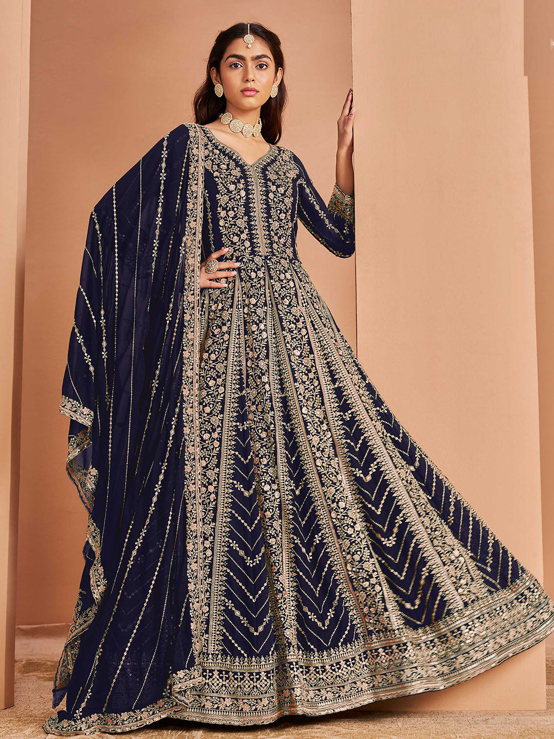 Embroidered Georgette Semi Stitched Suit With Pant &amp; Dupatta