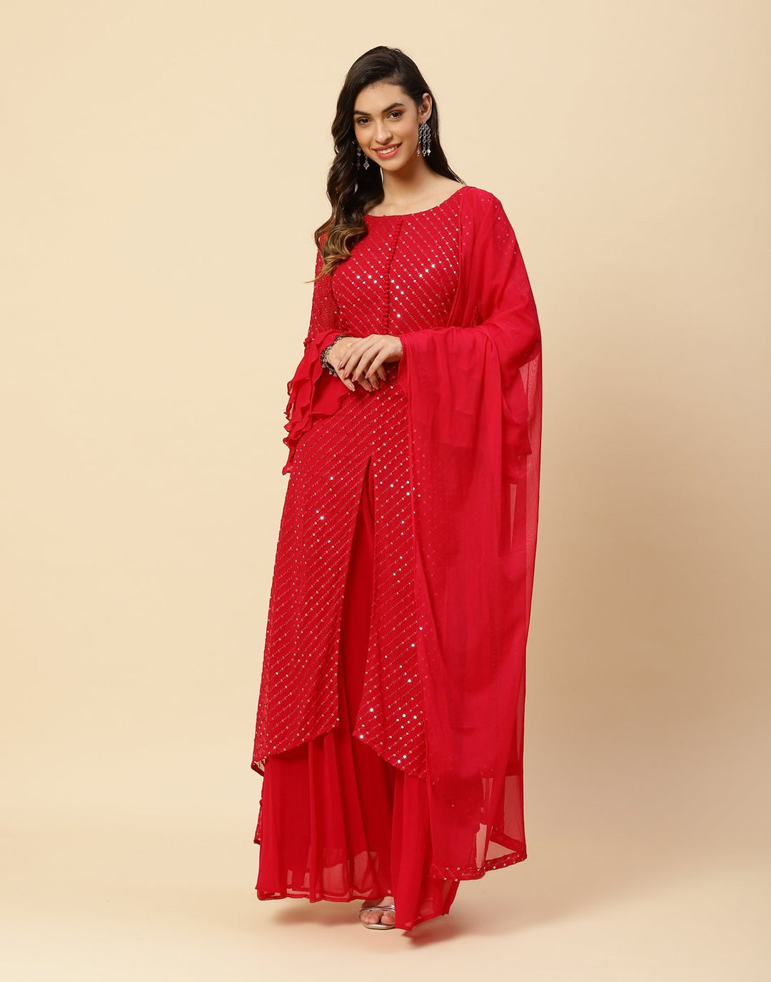 Sequence Embroidered Georgette Stitched Salwar Kameez With Dupatta