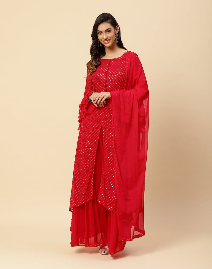 Sequence Embroidered Georgette Stitched Salwar Kameez With Dupatta