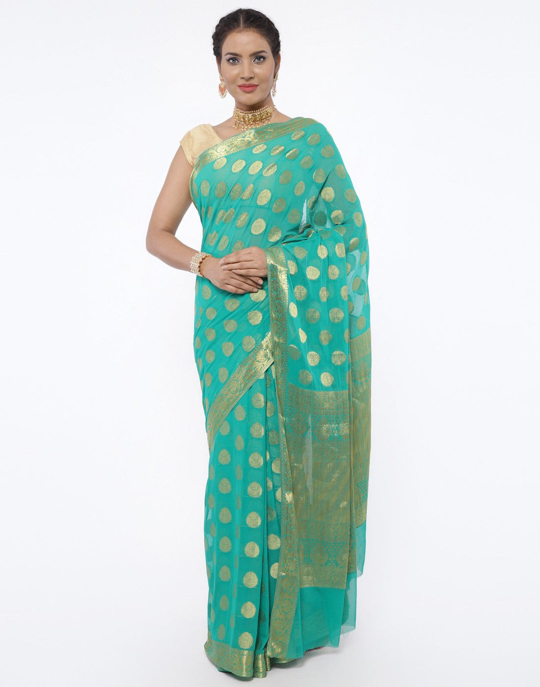 MBZ Meena Bazaar-Art Chiffon Saree with Border Booti