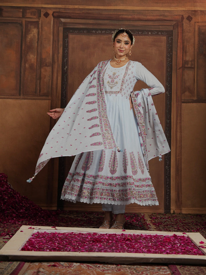 Woven Design Cotton Blend Kurta With Pant &amp; Dupatta