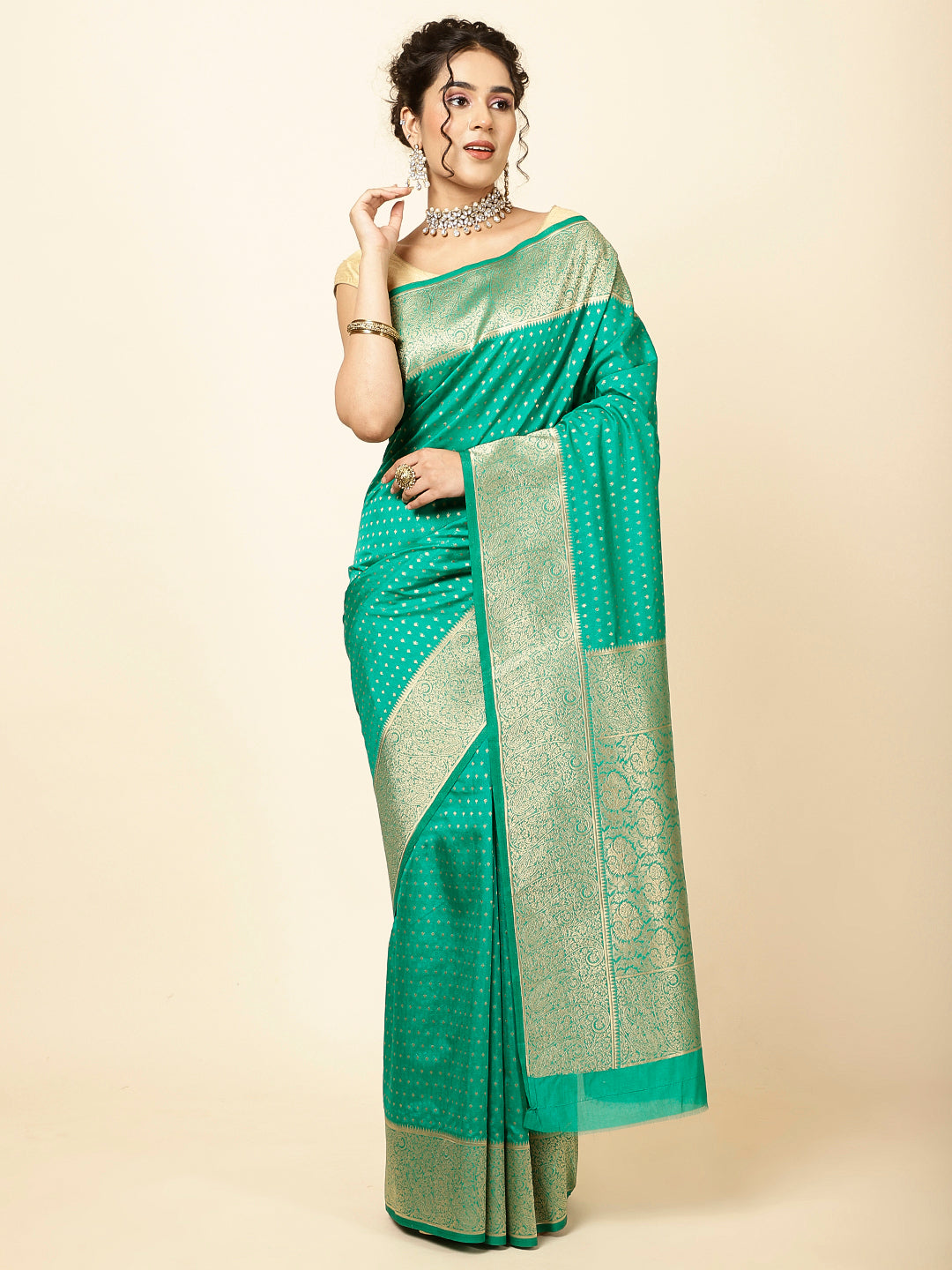 Zari Border Booti Woven Handloom Saree
