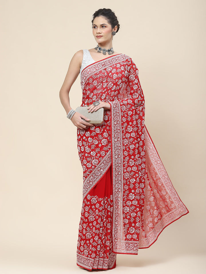 Resham Embroidery Georgette Saree
