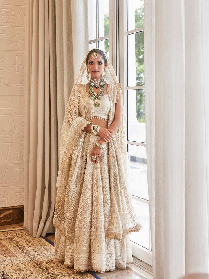 Floral Embroidered Georgette Choli With Lehenga &amp; Net Dupatta