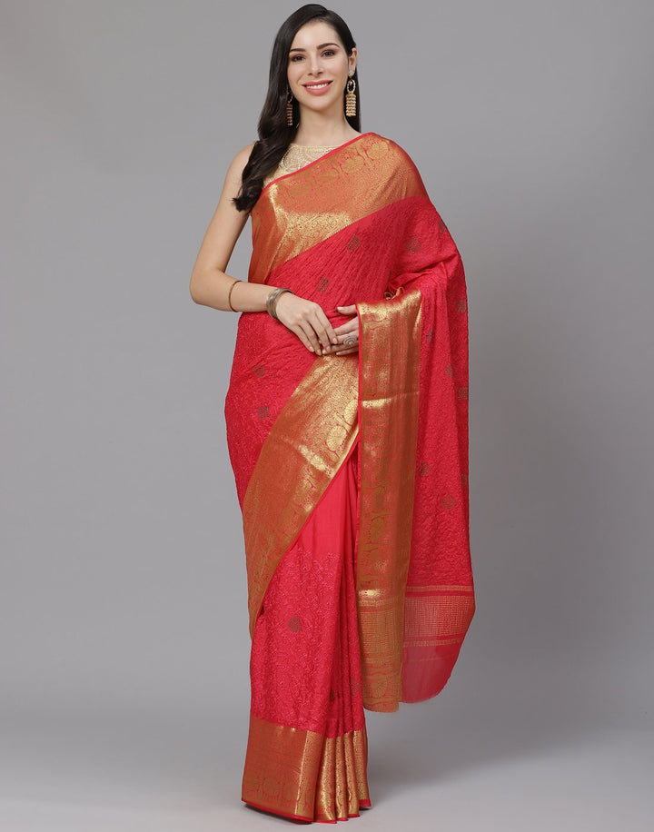 All Over Thread Work Semi Crepe Saree With Zari Border