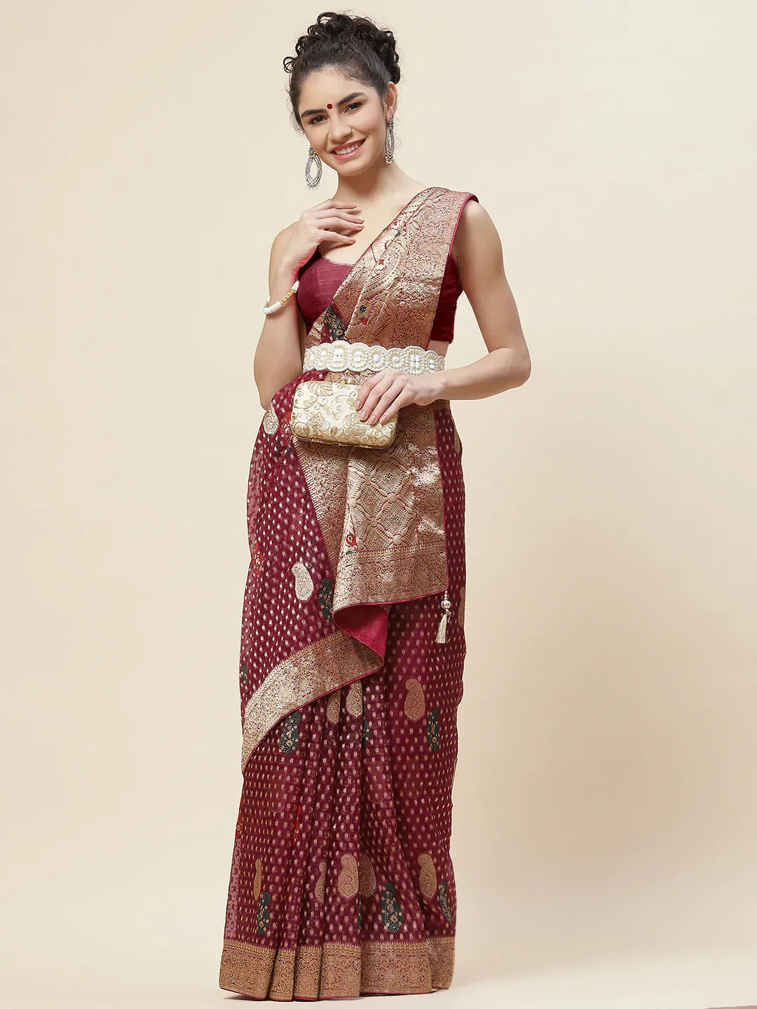 Booti Work Organza Woven Saree