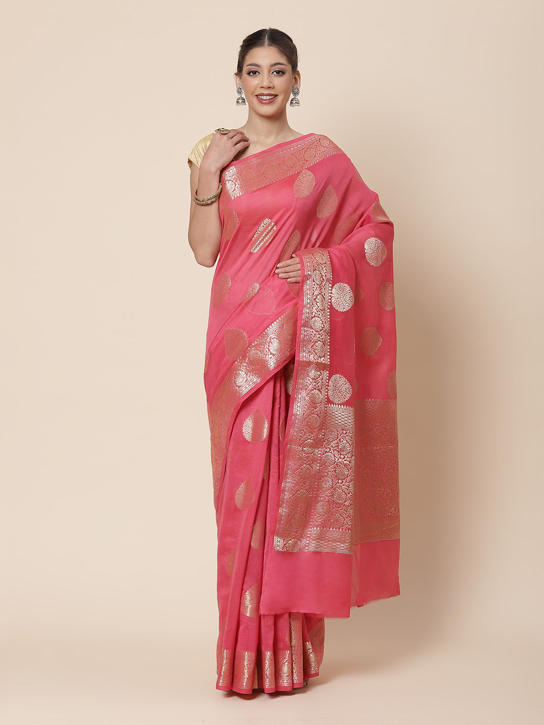 Zari Border Booti Cotton Woven Saree