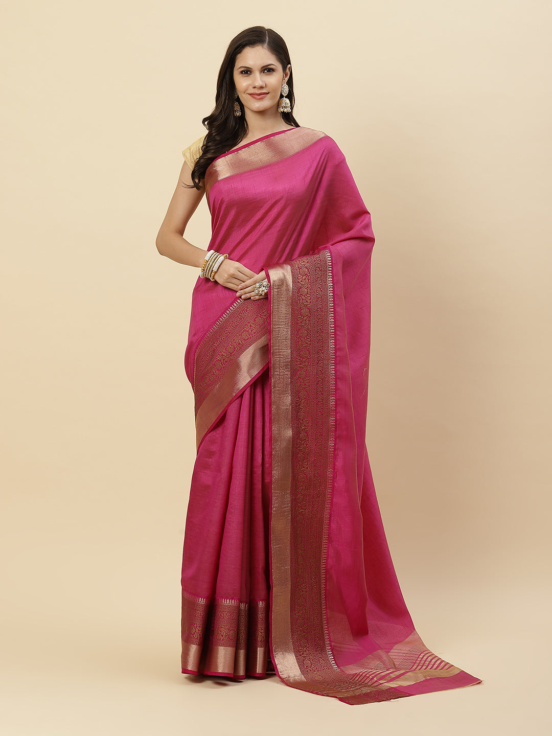 Plain Zari Border Handloom Woven Saree