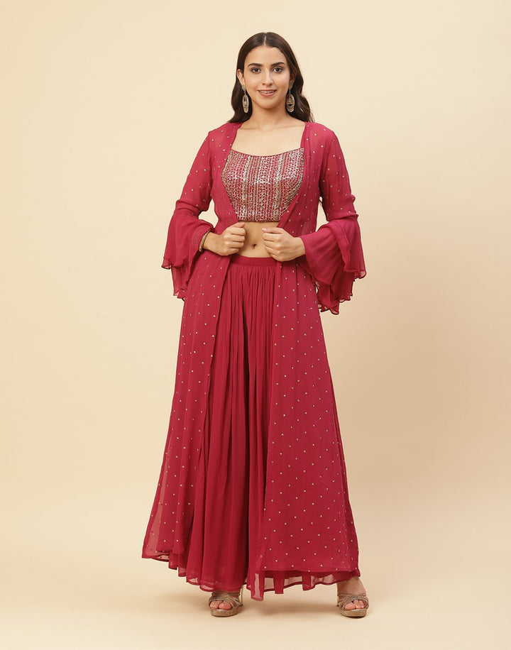 Stone Booti Embroidered Georgette Salwar Kameez Stitched Suit With Jacket