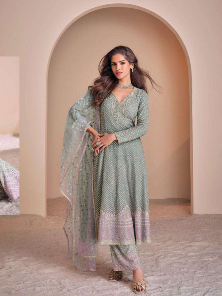 Embroidered Georgette Kurta With Pant &amp; Dupatta