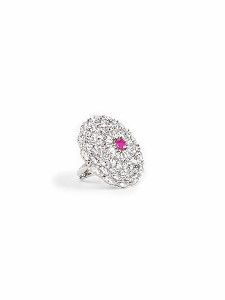Silver Toned AD Stone Ring