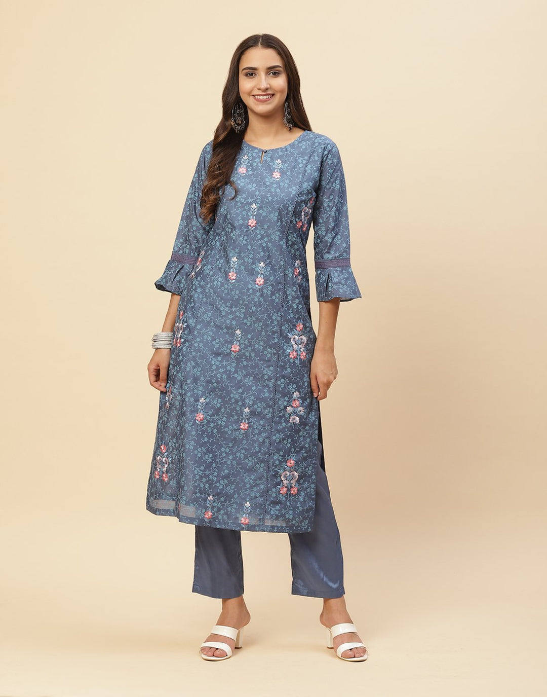 Embroidered Chanderi Kurti With Pant