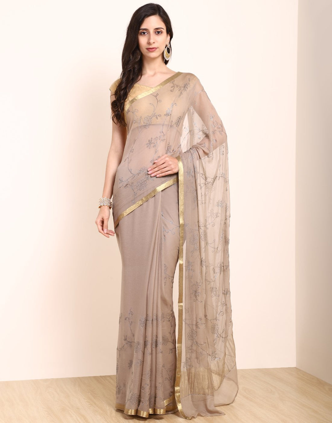 MBZ Meena Bazaar-Yellow Chiffon Saree