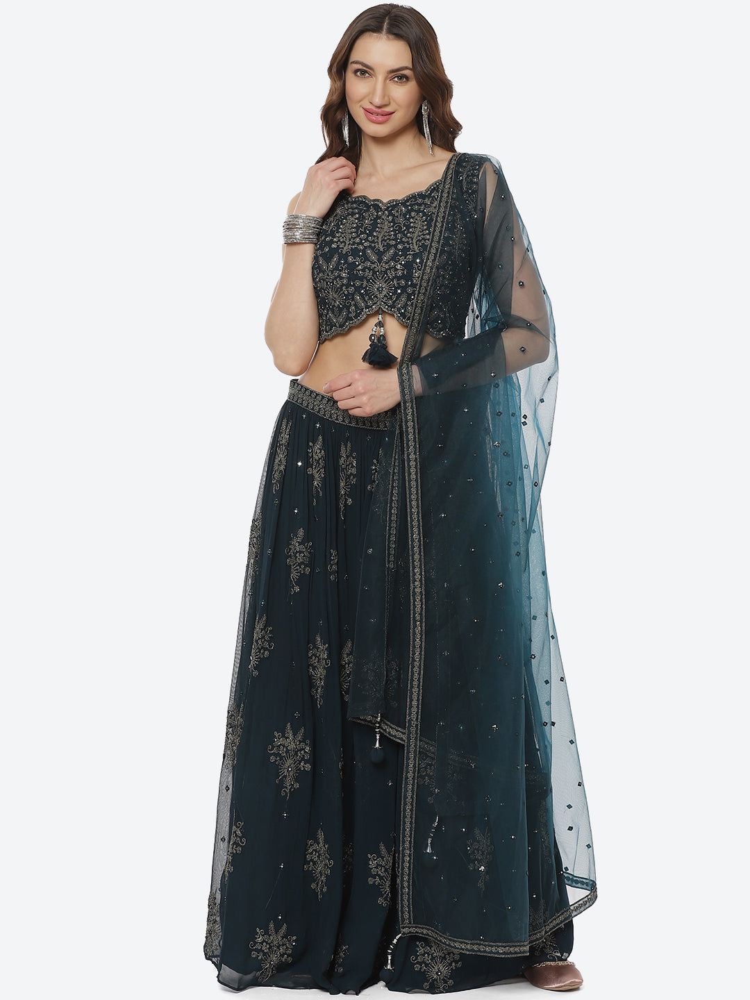 Georgette Lehenga Paired With Matching Crop Top