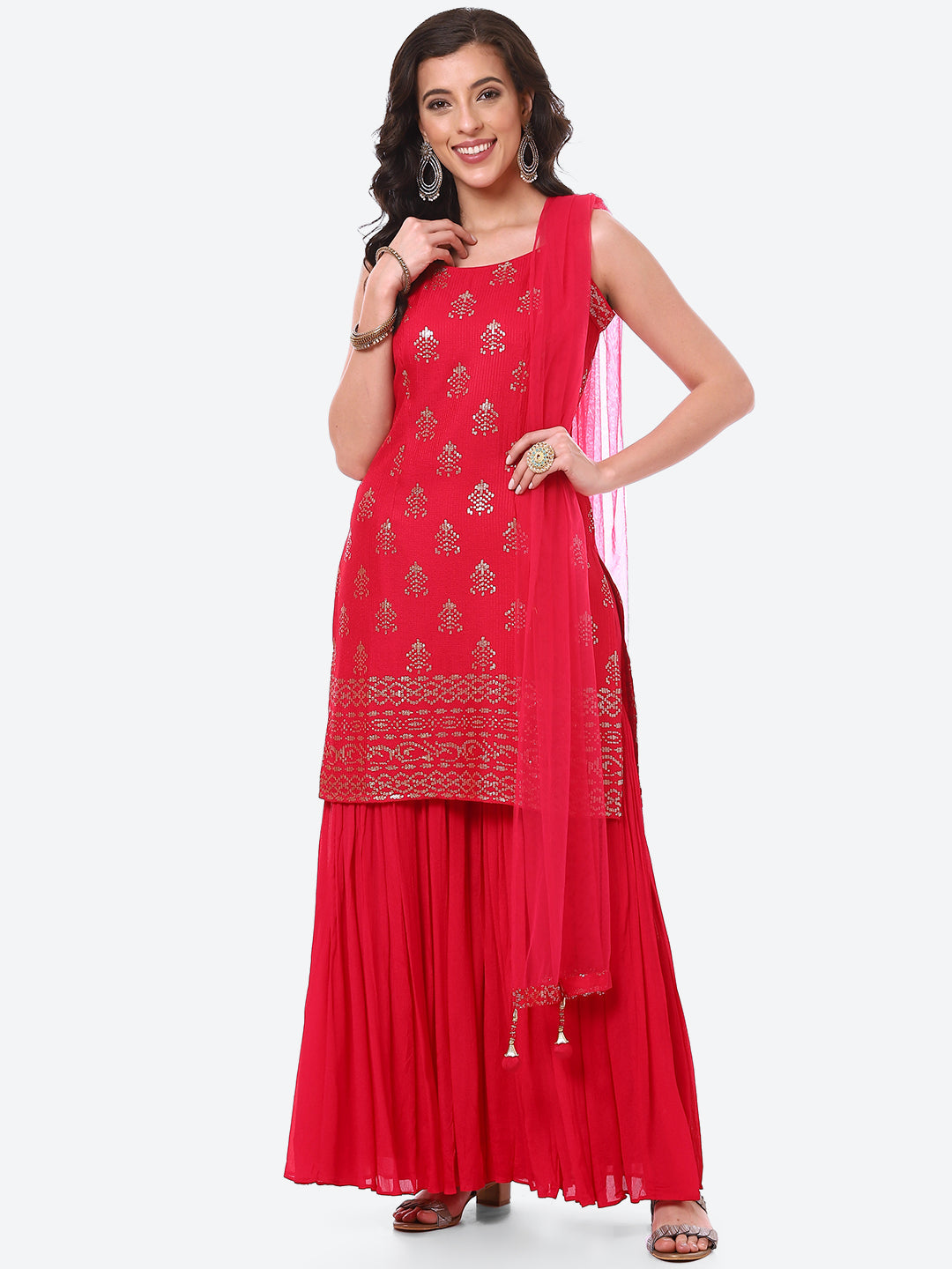Sequin Work Georgette Kurti With Garara With Dupatta