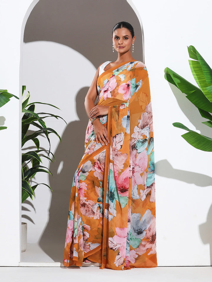 Floral Printed Georgette Saree