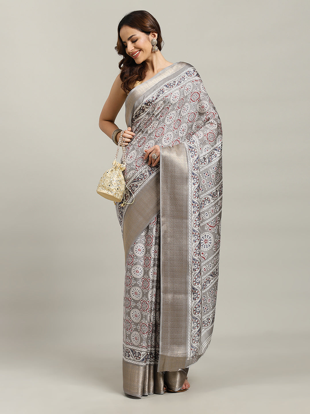 Ajrak Printed Dola Cotton Woven Saree