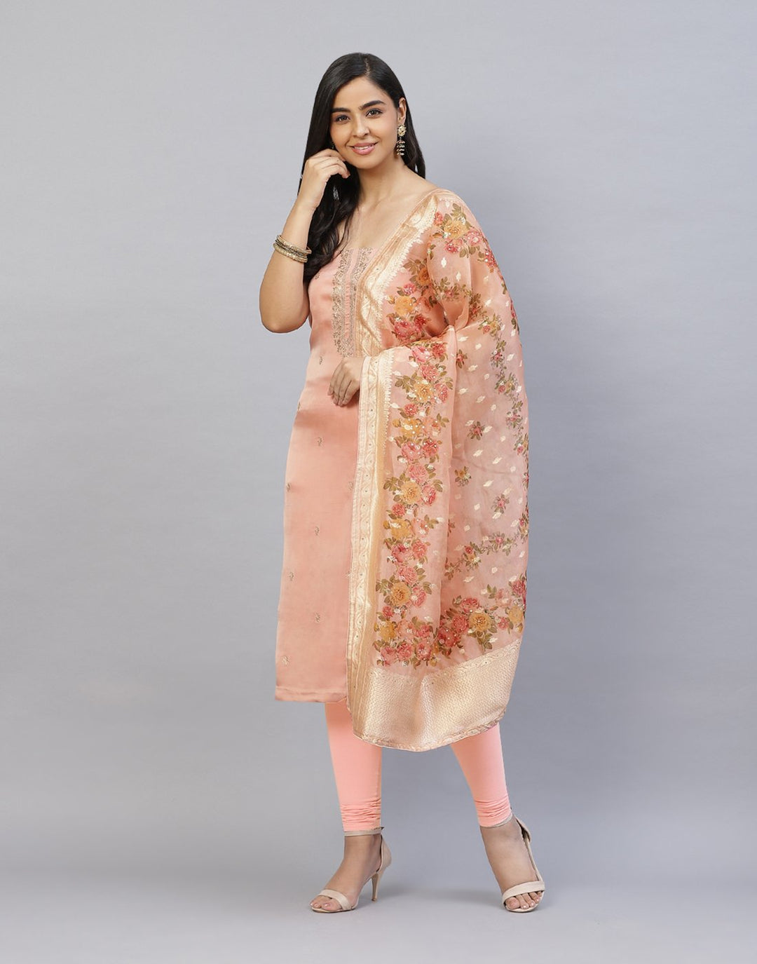 Embroidered Organza Kora Suit Piece
