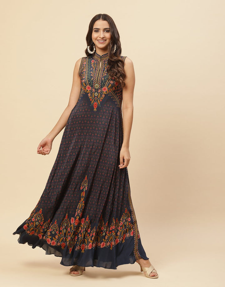 Floral Digital Printed Crepe Gown
