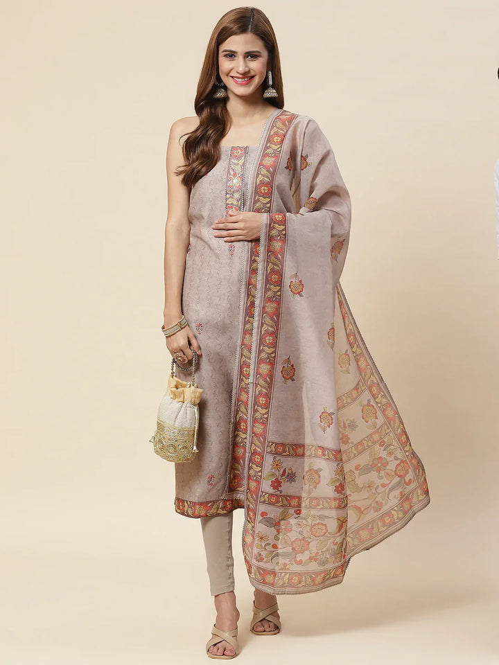 Printed Chanderi Unstitched Suit Piece With Dupatta