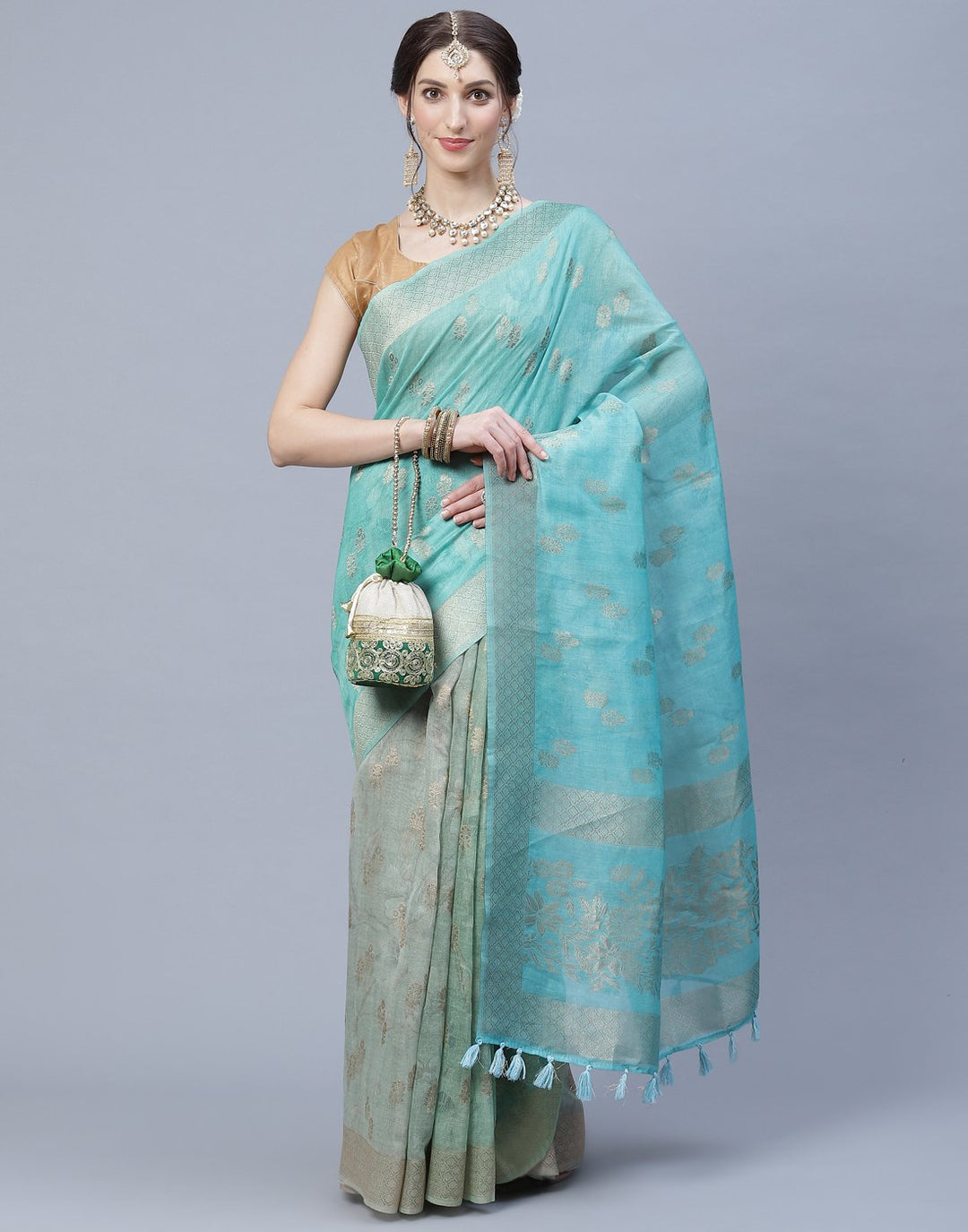 Floral Print Cotton Chanderi Saree