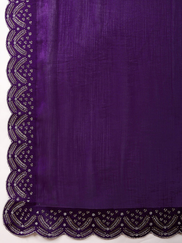 Embroidered Satin Velvet Saree