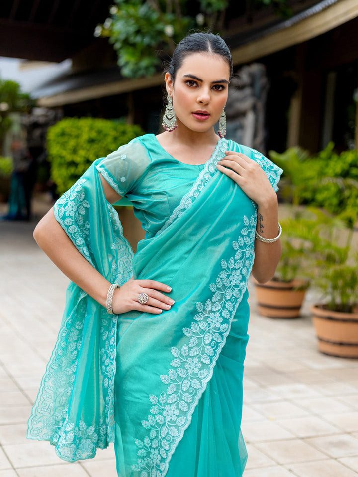Embroidered Net Saree