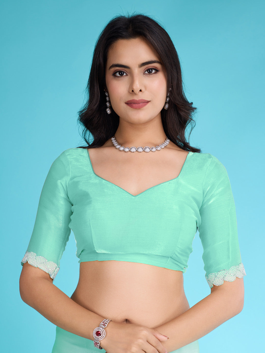 Embroidered Chinon Saree