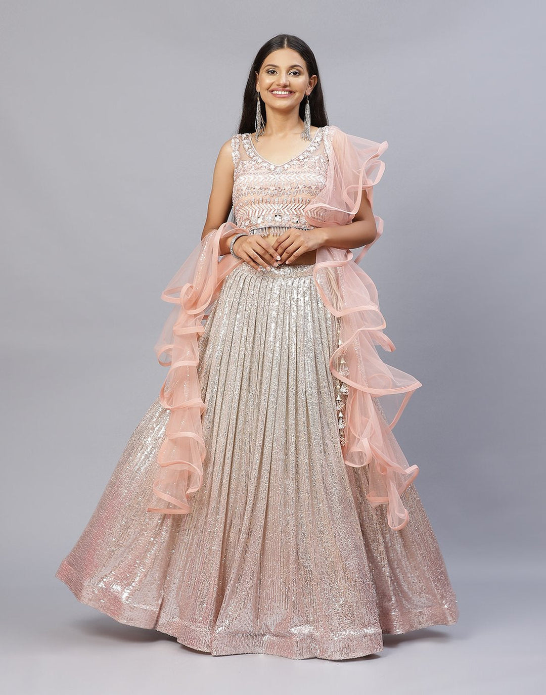 LYCRA SEQUENCE LEHANGA WITH NET TWIRL DUPATTA