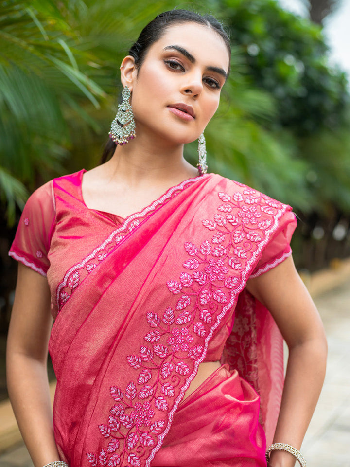 Embroidered Net Saree
