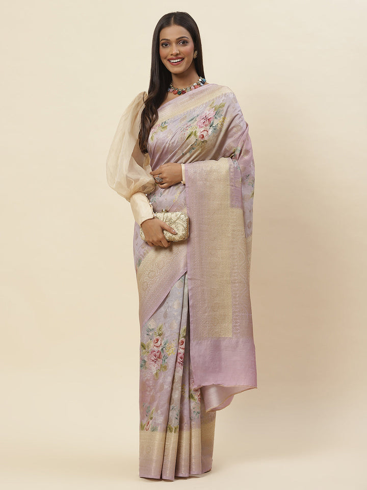 Digital Floral Printed Tussar Saree