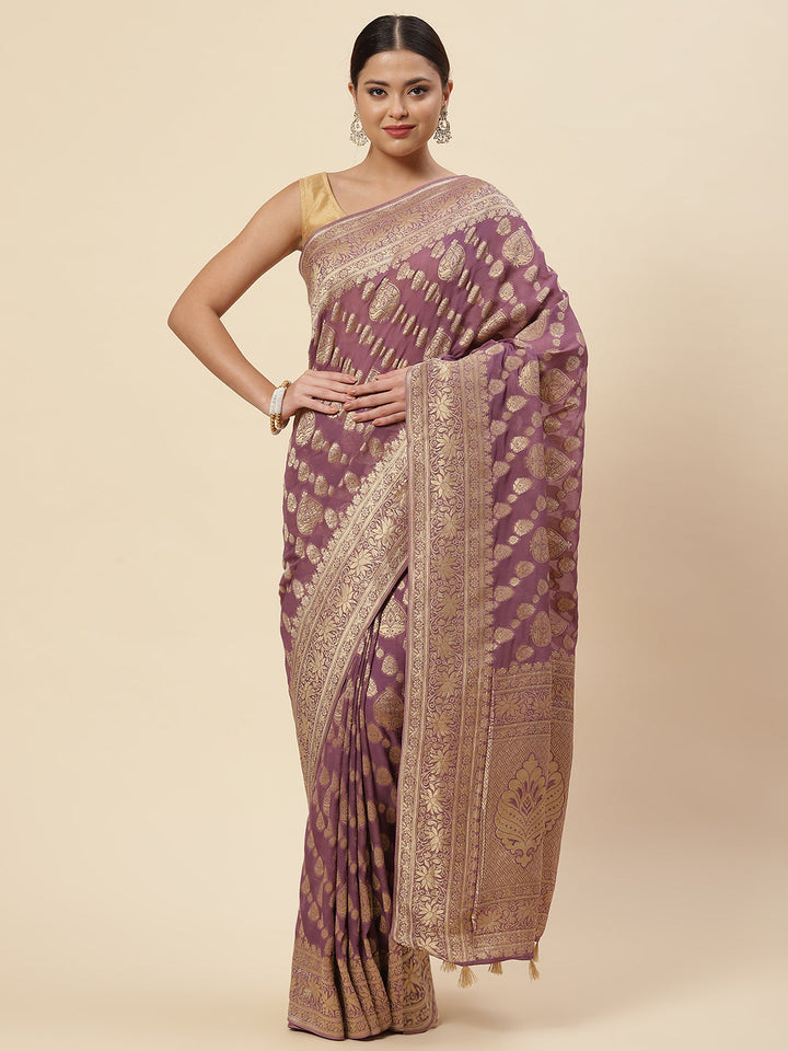 Zari Border Booti Georgette Plain Saree