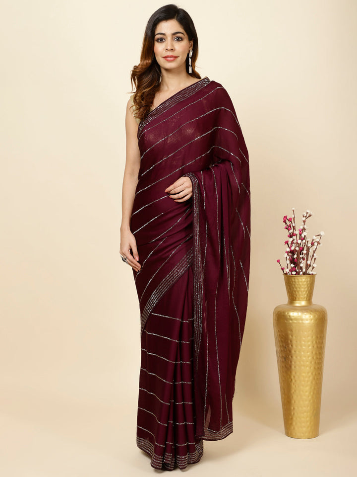 Stone Embroidered Chiffon Saree