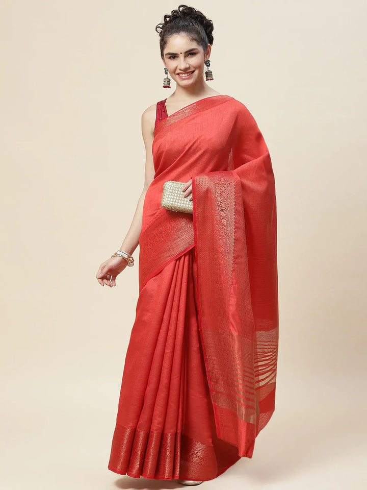 Zari Border Booti Handloom Woven Saree