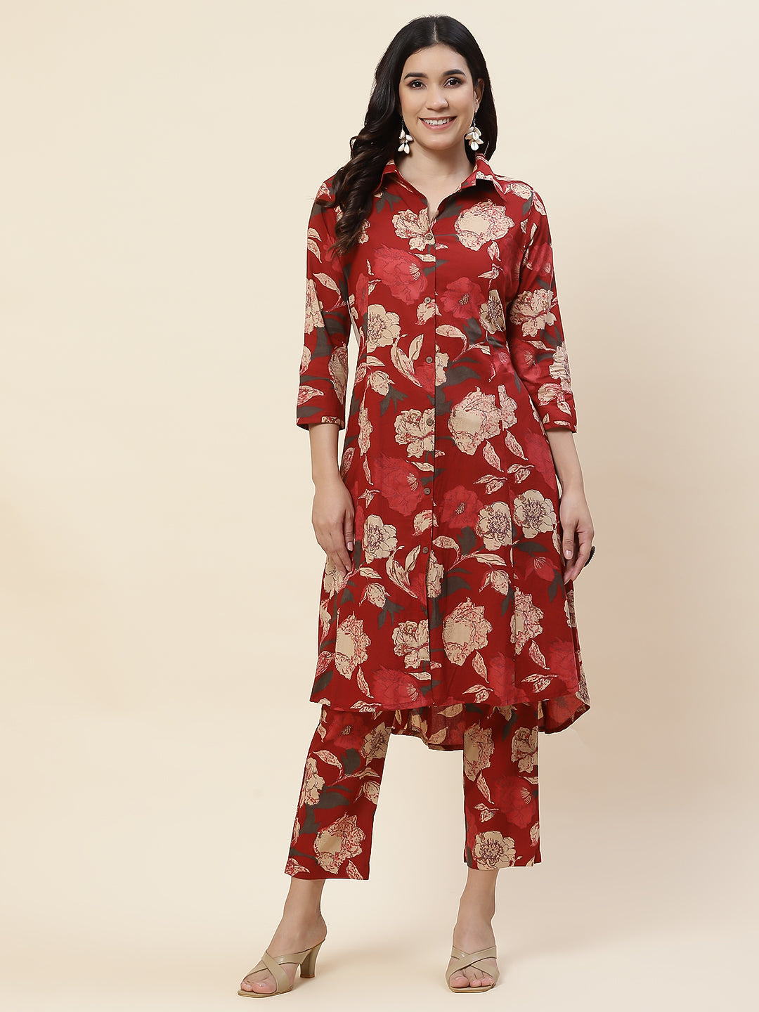 Floral Printed Cotton Kurta With Pants