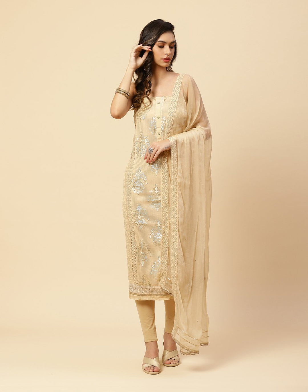 Embroidered Art Georgette Suit Piece with Chiffon Dupatta