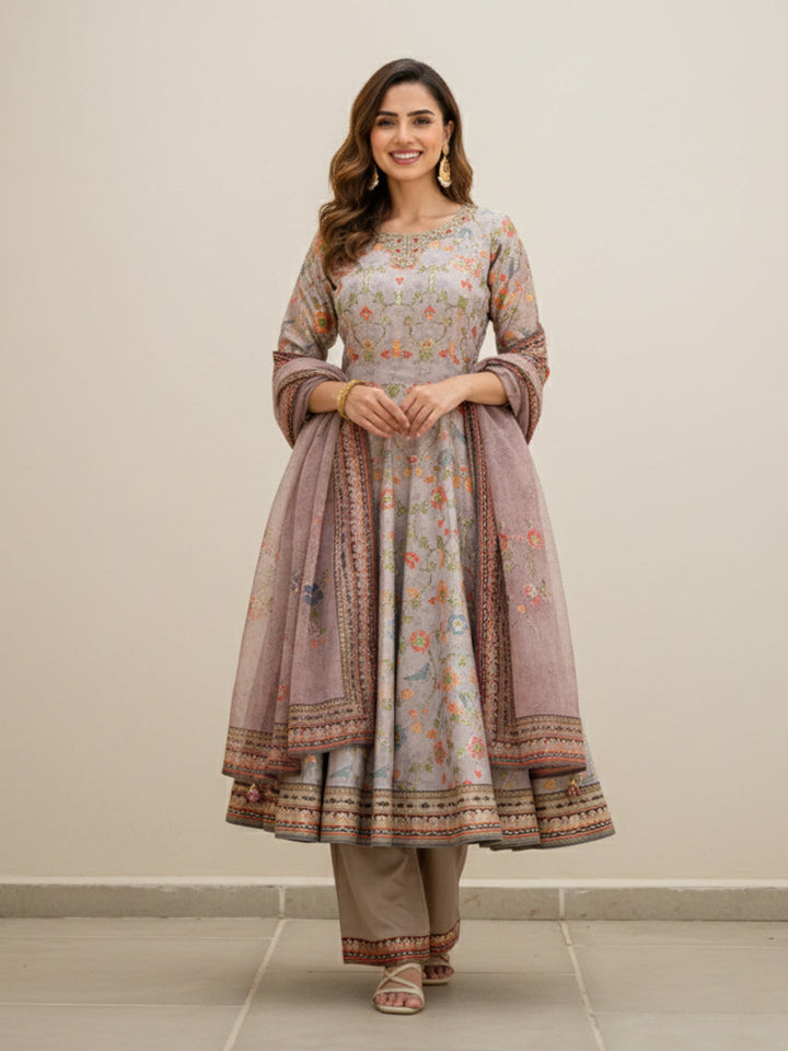 Embroidered Art Silk Kurta With Pant &amp; Dupatta