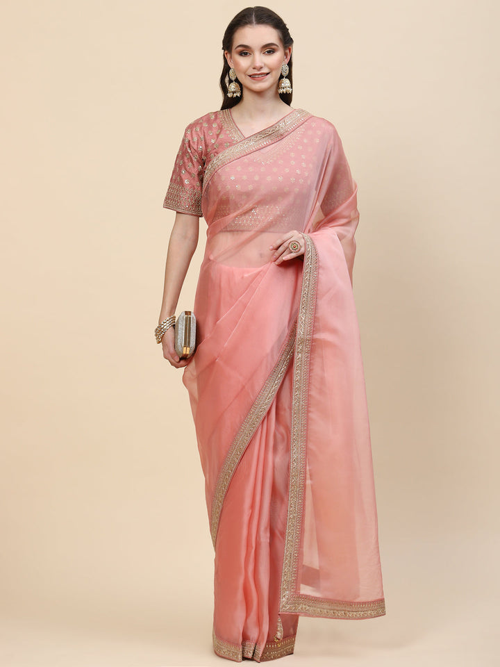 Sequin Embroidered Organza Saree