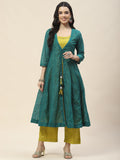 Embroidered Chanderi Kurta With Cape & Pants