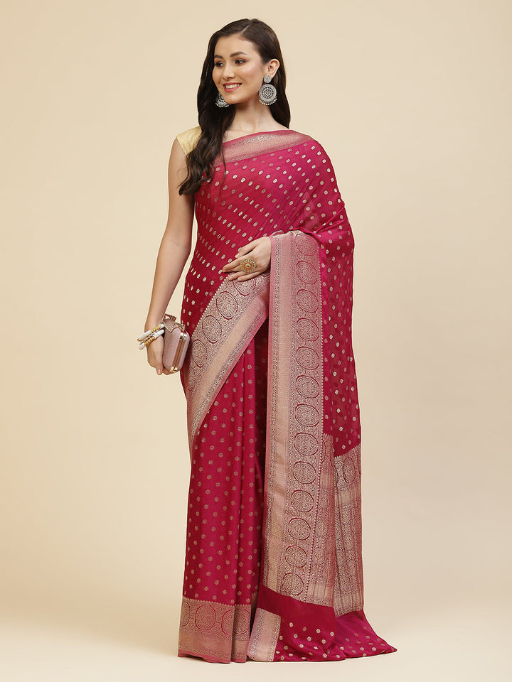 Zari Booti Crepe Plain Saree