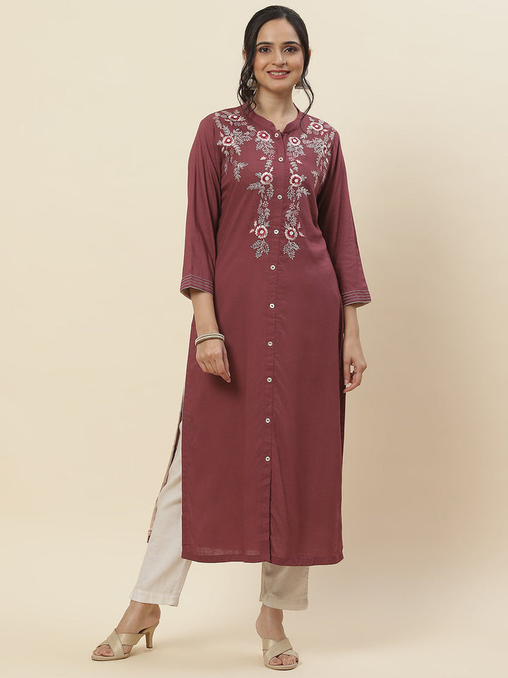 Neck Embroidered Cotton Kurta