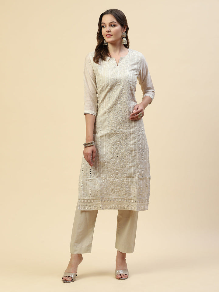 Embroidered Chanderi Kurta With Pants