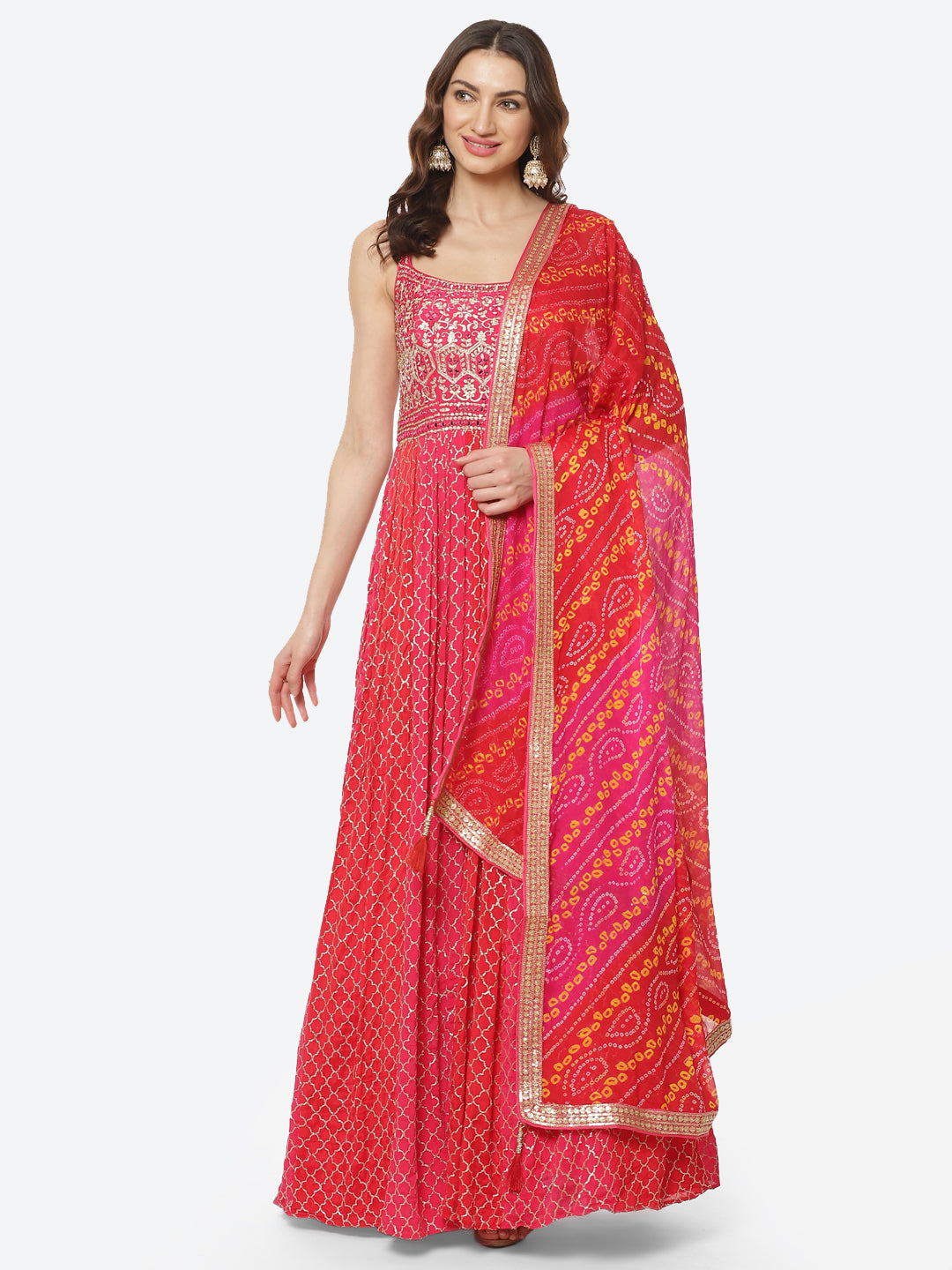 Sequence Work Crepe Stitched Salwar Kameez With Bandhani Printed Dupatta