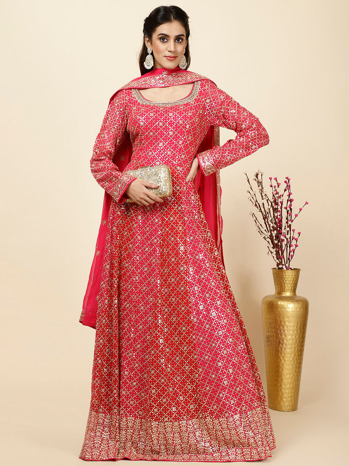 Zari Jaal Embroidered Georgette Kurta With Churidar &amp; Dupatta