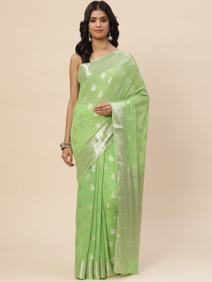 Zari Booti Chiffon Plain Saree