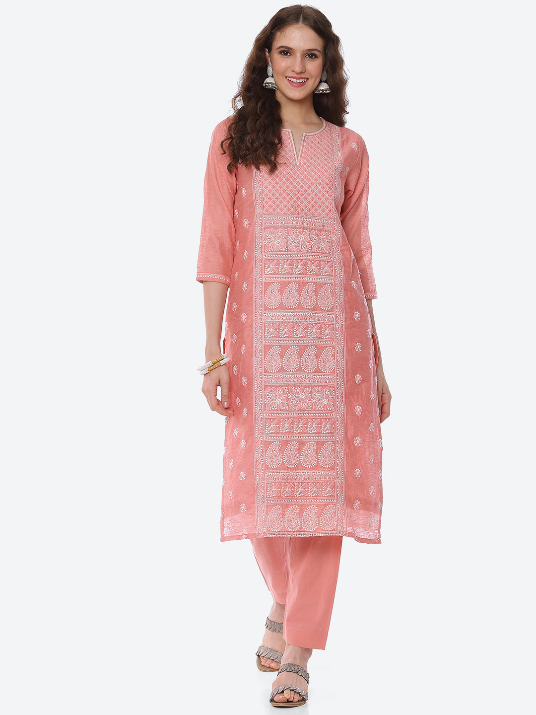Resham Embroidered Chanderi Kurta With Pant